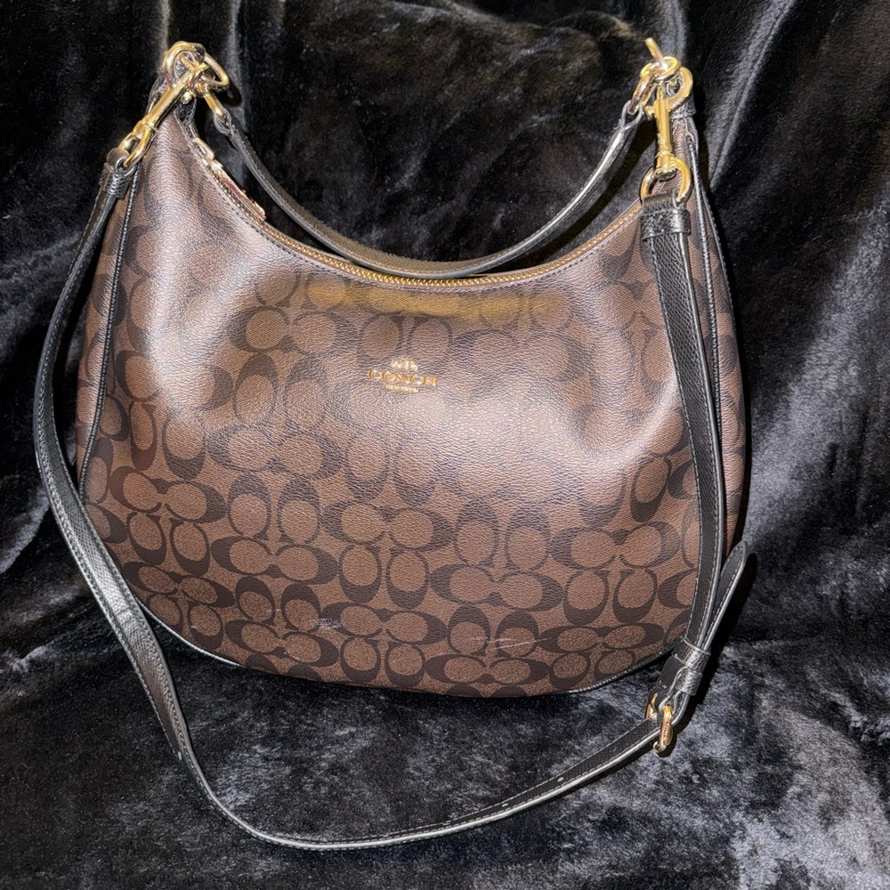 Coach Harvey East West Convertible Signature Brown and Black Hobo Bag F38300 - Picture 9 of 13
